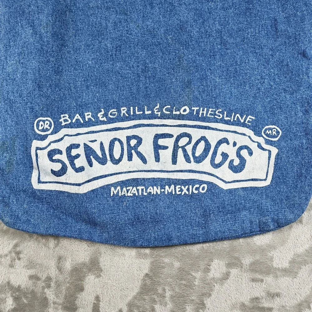 Vintage Senor Frogs Tote Bag Denim Rope Handle Mazatlan Mexico Carlos N Charlies